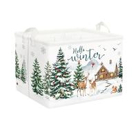 Clastyle Christmas Tree Baby Storage Basket Winter Animals Clothes Kids Hamper Basket Collapsible Boys Girls Toy Box for Party Decoration, Deer, 40x30x30 cm
