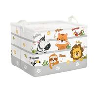 Clastyle Cute Animal Zebra Lion Clothes Shelf Basket with Handle Collapsible Rectangle Tiger Cube Toy Storage Box for Kids Room Nursery, Grey Animal, 40x30x30 cm