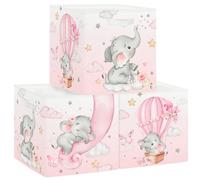 Clastyle Dream Animal Kid Storage Cube Organizer Set Star Clouds Balloon Closet Clothes Cube Storage Bin Nursery Toddler Toy Box Chest Girl Boy Book Shelf Basket, Elephant, 11.8x11.8x11.8 in