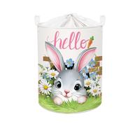 Clastyle Easter Rabbit Baby Laundry Hamper Collapsible Egg Clothes Kids Storage Basket Waterproof Boys Girls Toy Box for Nursery Room, Hello, 36 * 45 cm