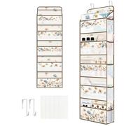 Clastyle Flower Over the Door Organizer Leaf Nursery Hanging Storage Organizer for Women Girls Clothes Diaper Toy Closet Door Hanging Shelf Storage for Bedroom Bathroom Pantry, Ink, 5-Tier