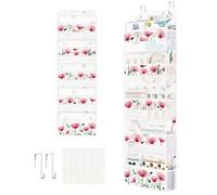 Clastyle Flower Over the Door Organizer Leaf Nursery Hanging Storage Organizer for Women Girls Clothes Diaper Toy Closet Door Hanging Shelf Storage for Bedroom Bathroom Pantry, Poppy, 5-Tier