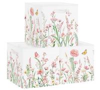 Clastyle Flower Storage Cube Organizer Set Leaf Closet Clothes Cube Storage Bin Decorative Nursery Adult Kids Toy Box Chest Women Girl Book Shelf Basket, Pink, 11.8x11.8x11.8 in