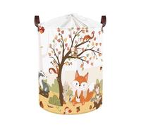 Clastyle Forest Animal Baby Laundry Hamper Collapsible Tree Clothes Kids Storage Basket Waterproof Boys Girls Toy Box for Nursery Room, Fox Squirrel, 36x45 cm