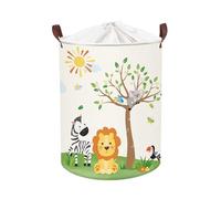Clastyle Forest Animal Baby Laundry Hamper Collapsible Tree Clothes Kids Storage Basket Waterproof Boys Girls Toy Box for Nursery Room, Lion Elephant, 40 * 50 cm