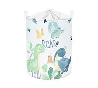 Clastyle Freestanding Dinosaur Baby Laundry Basket with Lid, Collapsible Large Clothes Toy Basket Storage, Green Dinosaur, 36x45 cm