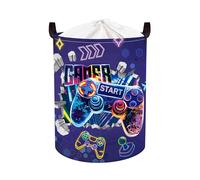 Clastyle Gamer Laundry Hamper Collapsible Clothes Kids Storage Basket Waterproof Boy Toy Box for Nursery Room, 3D Purple, 36x45 cm