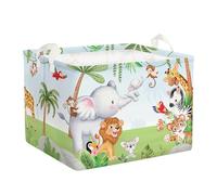 Clastyle Green Forest Animals Toy Box Storage for Boys Girls Elephant Lion Tiger Rectangle Clothes Books Cube Storage Basket, 36L