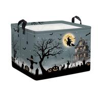 Clastyle Halloween Pumpkin Bat Shadow Laundry Hamper Collapsible Clothes Kids Storage Basket Waterproof Boys Girls Toy Box for Nursery Room,Broomstick,40*30*30 cm