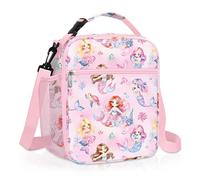 Clastyle Insulated Kids Lunch Bag with Bottle Holder Mermaid Lunch Box | Toddler Lunch Bag Easy to Clean, Large Thermal Cooler Bag with leak-proof Lining, Picnic Lunch Box Tote for School Travel