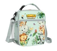 Clastyle Jungle Animal Insulated Kids Lunch Bag Leaf Large Thermal Cooler Bag for Boy Picnic School Toddler Lunch Box Tote,Adventure