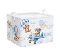 Clastyle Large Blue Bear Pilot Hot Air Balloon Shelf Basket with Handle Collapsible Rectangle Toy Clothes Cube Storage Basket for Kids Room Nursery, Bear Pilot, 40x30x30 cm
