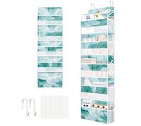 Clastyle Marble Over the Door Organizer Nursery Hanging Storage Organizer for Women Girls Clothes Diaper Toy Closet Door Hanging Shelf Storage for Bedroom Bathroom Pantry, Green, 5-Tier