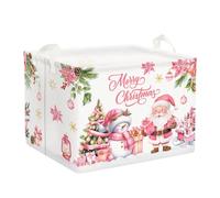 Clastyle Merry Christmas Baby Laundry Hamper Collapsible Clothes Kids Storage Basket Waterproof Boys Girls Toy Box for Nursery Room, Pink Santa Claus, 40 * 30 * 30 cm