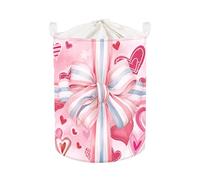 Clastyle Mother's Day Ribbon Bow Baby Laundry Hamper Heart Clothes Kids Storage Basket Collapsible Girls Toy Box for Nursery Room, Pink, 36 * 45 cm