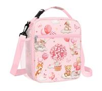 Clastyle Pink Insulated Kids Lunch Bag Large Thermal Cooler Bag for Girl Picnic School Lunch Box Tote,Balloon Animal