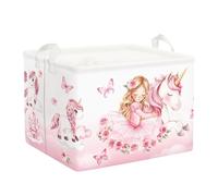 Clastyle Pink Unicorn Baby Laundry Hamper Collapsible Clothes Kids Storage Basket Waterproof Girls Toy Box for Nursery Room, Rose, 40x30x30 cm