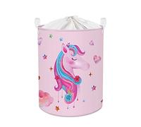 Clastyle Pink Unicorn Baby Laundry Hamper Collapsible Clothes Kids Storage Basket Waterproof Girls Toy Box for Nursery Room, Heart, 36 * 45 cm