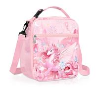 Clastyle Princess Insulated Kids Lunch Bag Firework Large Thermal Cooler Bag for Girl Picnic School Lunch Box Tote,Pink Unicorn Angle
