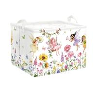 Clastyle Princess Laundry Hamper Girls Book Storage Basket for Bathroom Parent Storage Box to Organize Toy Clothes, Flower Fairy, 40x30x30 cm