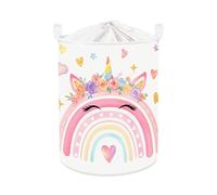 Clastyle Rainbow Baby Laundry Hamper Folding Clothes Kids Storage Basket Waterproof Girls Toy Box for Bedroom, Unicorn, 36x45 cm