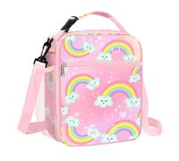 Clastyle Rainbow Insulated Kids Lunch Bag Large Thermal Cooler Bag for Girls Picnic School Toddler Lunch Box Tote,Pink Cloud
