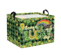 Clastyle Saint Patrick's Day Laundry Hamper Four Leaf Clover Book Storage Basket for Bathroom Parent Storage Box to Organize Toy Clothes,Lucky,40x30x30 cm