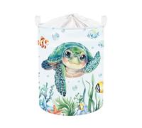Clastyle Sea Turtle Baby Laundry Hamper Fish Clothes Kids Storage Basket Collapsible Boys Toy Box for Nursery Room, Sea Turtle, 36x45 cm