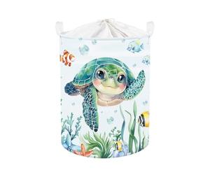 Clastyle Sea Turtle Baby Laundry Hamper Fish Clothes Kids Storage Basket Collapsible Boys Toy Box for Nursery Room, Sea Turtle, 36x45 cm