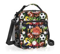 Clastyle Sport Ball Graffiti Insulated Kids Lunch Bag Large Thermal Cooler Bag for Boy Blue Picnic School Lunch Box Tote,Black Basketball