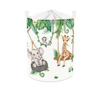 Clastyle Vine Animal Baby Laundry Hamper Collapsible Clothes Kids Storage Basket Waterproof Boys Girls Toy Box for Nursery Room, Giraffe Monkey Elephant, 36x45 cm