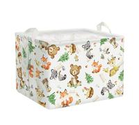 Clastyle White Woodland Animals Kids Toy Storage Basket Bear Fox Squirrel Clothes Books Toys Box for Boy Girl, 36L