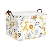 Clastyle Woodland Animals Laundry Hamper Leaf Book Storage Basket for Bathroom Parent Storage Box to Organize Toy Clothes, Lion, 40x30x30 cm