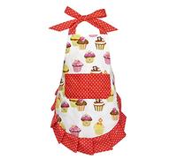 Claswcalor 100% Cotton Kids Cooking Apron for Girls, Cute Cupcake Aprons with Pockets, Adjustable Toddler Kitchen Apron for Children Daughters Little Girls