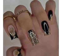 Clataly 24 Pcs Butterfly Stars Gradual Fake Nails Nude Pink False Nails Rhinestone Flowers Press on Nails Full Cover Fake Nails for Women and Girls (D)