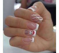 Clataly 24 Pcs Christmas Elk False Snowflake Fake Flat head Nail Press On False Nails (A)