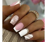 Clataly 24 Pcs Christmas Elk False Snowflake Fake Flat head Nail Press On False Nails (B)