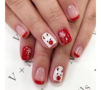 Clataly 24 Pcs Christmas False Nails Cute Santa Claus Snowflake Elk Fake Nails Short Square Nail Press On False Nails (B)