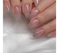 Clataly 24 PCS Moon Stars Fake Nail Love Heart Pearl Wave Acrylic Press on Nails Pointed Artificial False Nails for Women Girls (E)