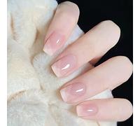 Clataly 24 Pcs Short Pink Gradient Fake Nails Square Glossy Press on Nails Black White Acrylic Nails Cute Nude Pink False Nails for Women Girls (A)