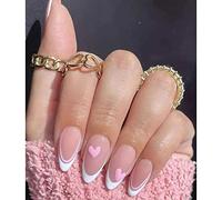 Clataly 24 Pcs White Star Ripple Fake Nails Acrylic Press on Nails Funny Nude Pink False Nails Full Cover Nails for Women and Girls (D)