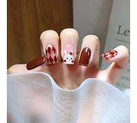 Clataly 24Pcs Christmas Tree Love Short Fake Nails Pearl Flowers Dog Rabbit Acrylic False Nails Press on Nails for Women Girls (I)