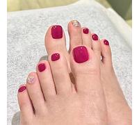 Clataly 24pcs Square Flowers Fake Toenails Glossy Glitter Press on Toe Nails Short Acrylic False Toes Nails Artificial Toenail for Women Girls (C)