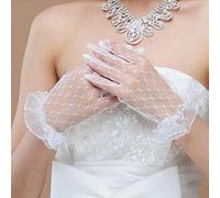 Clataly Bridal Wedding Sunscreen Gloves - Lace Half-finger Fingerless Short Yarn Mesh Hand Sock (White1)
