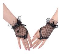 Clataly Bridal Wedding Sunscreen Lace Half-finger Gloves - Fingerless Short Yarn Mesh Hand Sock (Black3)
