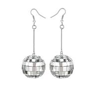 Clataly Disco Ball Earrings Mirror Ball Earrings 60s 70s Earrings Dance Party Costume Accessories for Women Girls (Silver B)