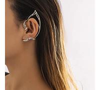 Clataly Gothic Hollow Out Cat Ear Contour Elf Ear Clip Retro Earringas Cosplay Ear Wraps Ear Clips Jewelry for Teen Womens(1 pair) (Silver)