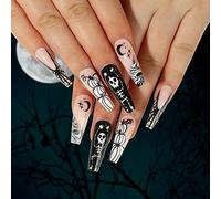 Clataly Halloween Demon Pumpkin Ghost Bloody Heart Flowing Clown Fake Nails Stars Moon Artificial Nails Press On False Nails (C)