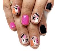 Clataly Halloween False Interesting Arrow Pierces the Heart Fake Spider Ghost Face Press On False Nails (A)