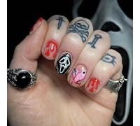 Clataly Halloween Interesting Arrow Pierces the Heart Fake Nails Spider Ghost Face Nail Press On False Nails (B)
